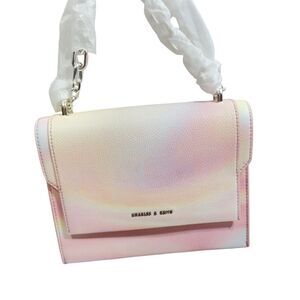 CHARLES & KEITH PASTEL PINK TIE DYE SILVER TONE CHAIN FAUX LEATHER CROSSBODY NWT